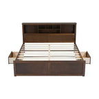 Lit plateforme en bois King Size Whisen avec tête de lit multi-rangements, port USB et tiroirs