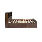 Lit plateforme en bois King Size Whisen avec tête de lit multi-rangements, port USB et tiroirs