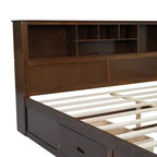 Lit plateforme en bois King Size Whisen avec tête de lit multi-rangements, port USB et tiroirs