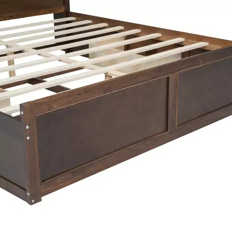 Lit plateforme en bois King Size Whisen avec tête de lit multi-rangements, port USB et tiroirs