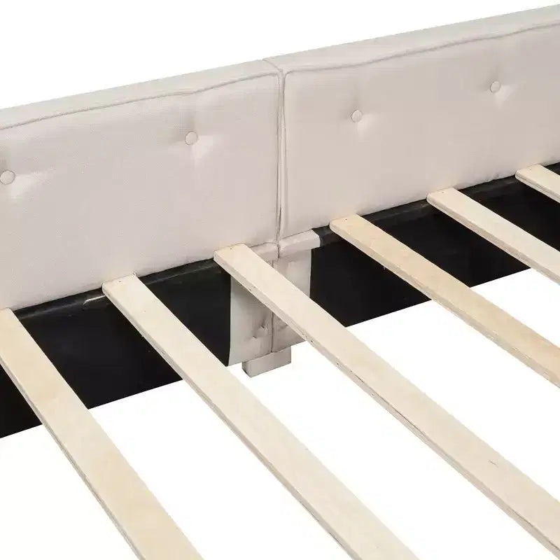 Lit plateforme Queen Size, cadre de lit en bois rembourré avec ports USB et 2 tiroirs, beige - ModernLuxe