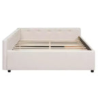 Lit plateforme Queen Size, cadre de lit en bois rembourré avec ports USB et 2 tiroirs, beige - ModernLuxe