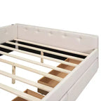 Lit plateforme Queen Size, cadre de lit en bois rembourré avec ports USB et 2 tiroirs, beige - ModernLuxe