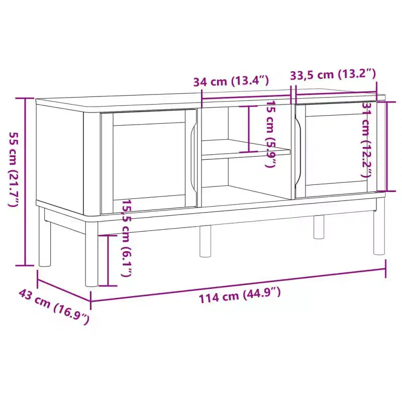 Meuble TV vidaXL Floro - Pin massif - Meuble blanc moderne - 114x43x55 cm - Convient aux téléviseurs de 51 à 60 pouces - Grand espace de rangement - Idéal pour le salon