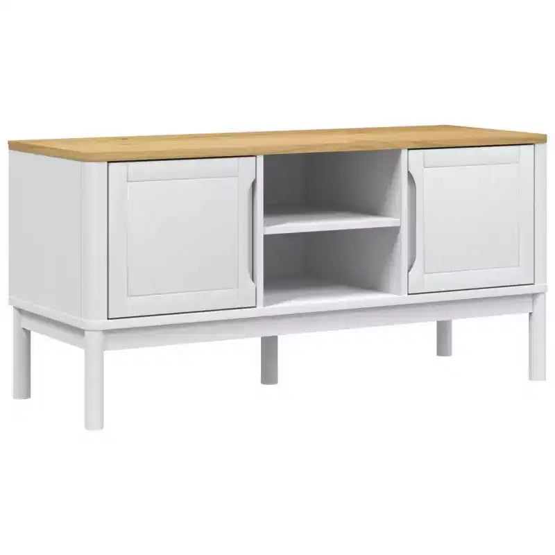 vidaXL TV Stand Floro - Solid Pine Wood - Modern White Cabinet - 44.9x16.9x21.7 - Fits 51-60 TVs - Ample Storage - Ideal for Living Room