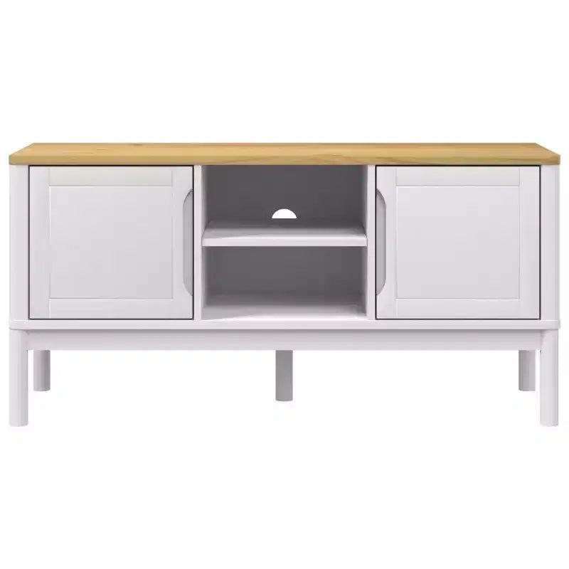 Meuble TV vidaXL Floro - Pin massif - Meuble blanc moderne - 114x43x55 cm - Convient aux téléviseurs de 51 à 60 pouces - Grand espace de rangement - Idéal pour le salon