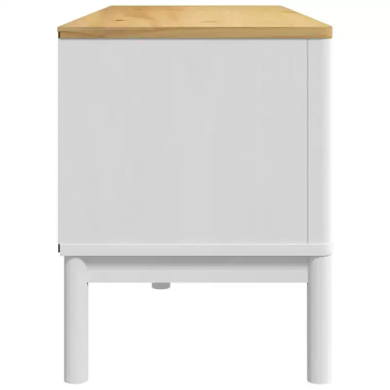 Meuble TV vidaXL Floro - Pin massif - Meuble blanc moderne - 114x43x55 cm - Convient aux téléviseurs de 51 à 60 pouces - Grand espace de rangement - Idéal pour le salon