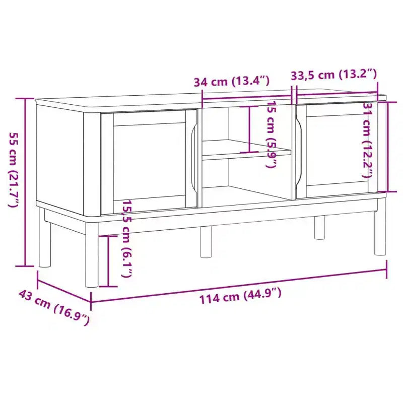 vidaXL Meuble TV Floro - Bois de pin massif, brun ciré 114x43x55 cm - Armoire moderne pour salon