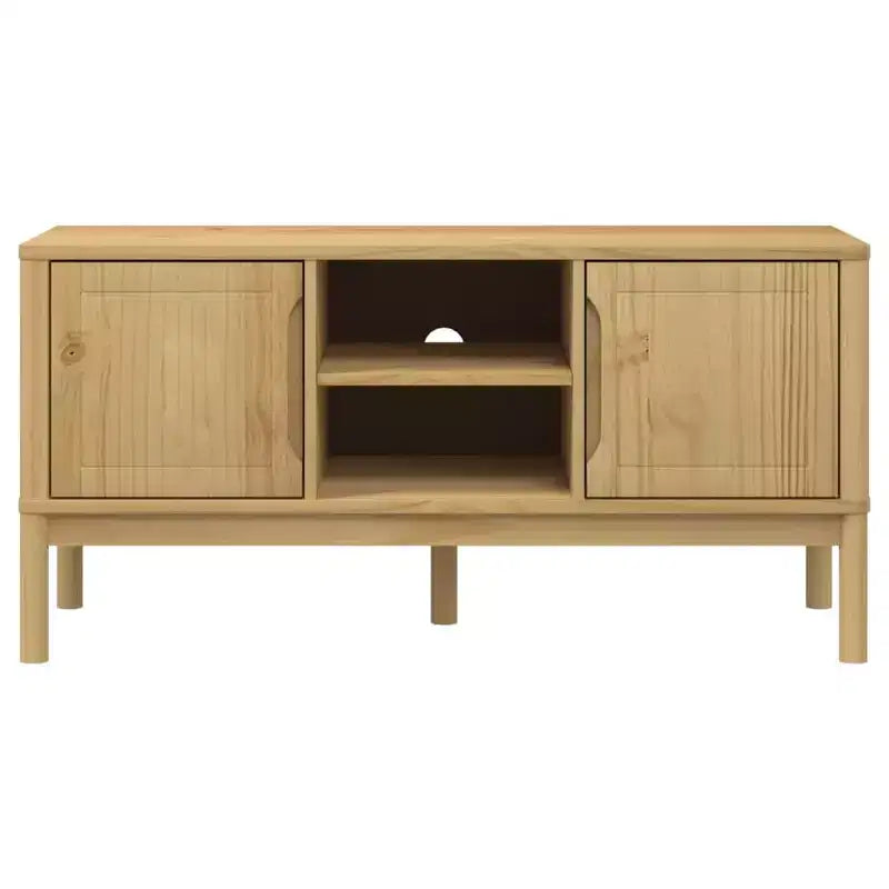 vidaXL Meuble TV Floro - Bois de pin massif, brun ciré 114x43x55 cm - Armoire moderne pour salon