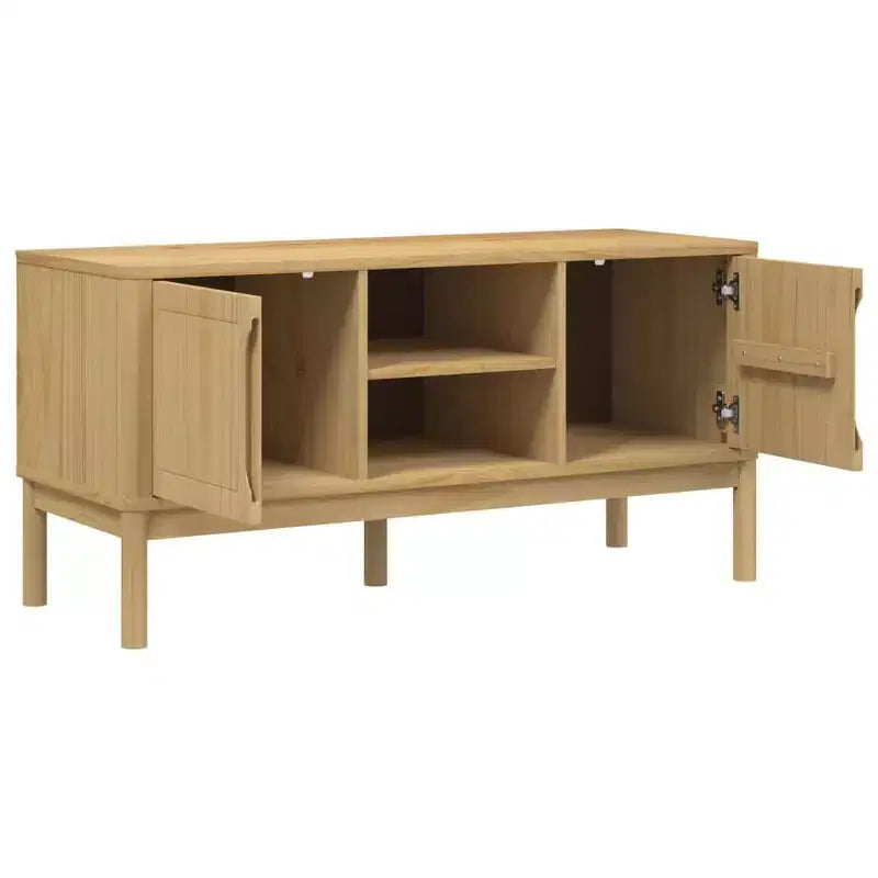 vidaXL Meuble TV Floro - Bois de pin massif, brun ciré 114x43x55 cm - Armoire moderne pour salon