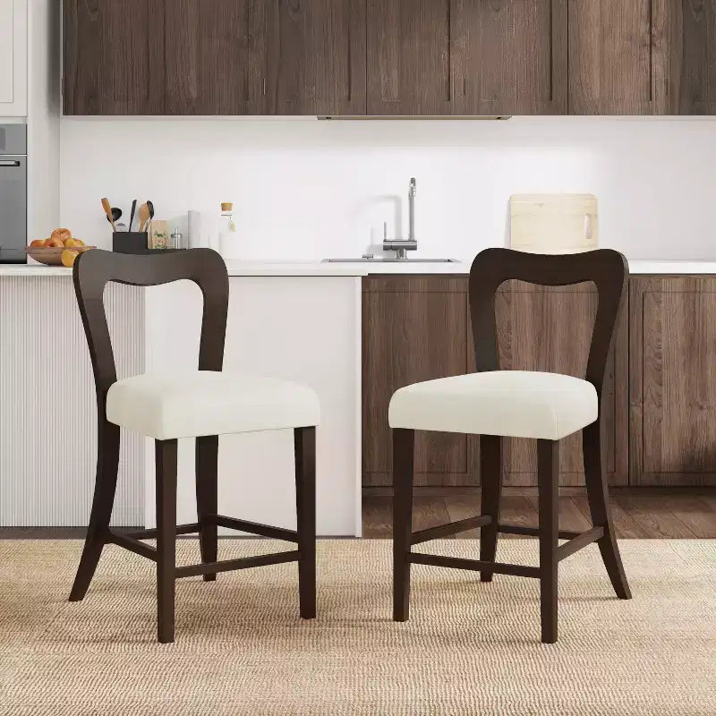 Christopher Knight Home Imamu Rubberwood Upholstered Counter Stools with Curved Open Back (Set of 2)