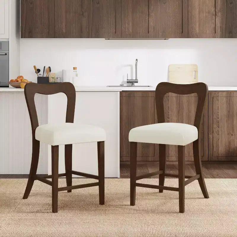 Christopher Knight Home Imamu Tabourets de comptoir rembourrés en bois d'hévéa avec dossier ouvert incurvé (lot de 2)