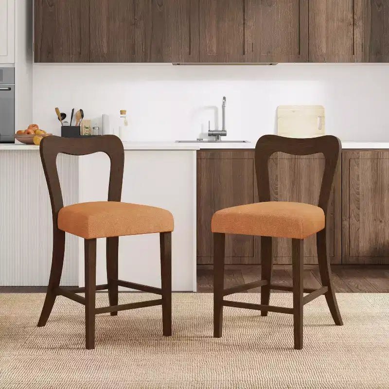 Christopher Knight Home Imamu Tabourets de comptoir rembourrés en bois d'hévéa avec dossier ouvert incurvé (lot de 2)