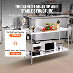 VEVOR Table de Travail en Acier Inoxydable 24 x 60 x 36 Pouces, Table de Préparation Alimentaire Commerciale Robuste, Table de Travail en Métal à Hauteur Réglable
