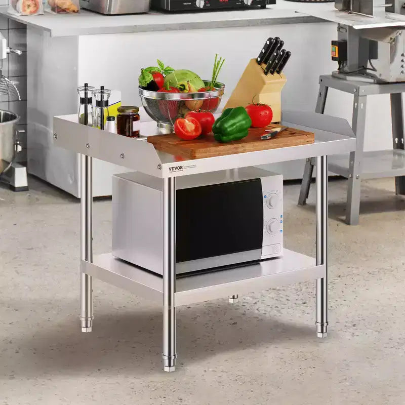 VEVOR Table de Travail en Acier Inoxydable, Table de Préparation Alimentaire Commerciale de 61 x 71 x 66 cm, Table de Préparation Robuste avec Dosseret sur 3 Côtés, Table de Travail en Métal
