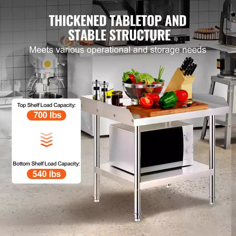 VEVOR Table de Travail en Acier Inoxydable, Table de Préparation Alimentaire Commerciale de 61 x 71 x 66 cm, Table de Préparation Robuste avec Dosseret sur 3 Côtés, Table de Travail en Métal