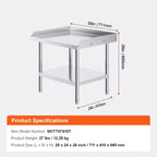 VEVOR Table de Travail en Acier Inoxydable, Table de Préparation Alimentaire Commerciale de 61 x 71 x 66 cm, Table de Préparation Robuste avec Dosseret sur 3 Côtés, Table de Travail en Métal
