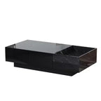 Famapy Table basse moderne en marbre noir - motif avec tiroirs de rangement et étagères ouvertes pour salon