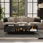 Famapy Table basse moderne en marbre noir - motif avec tiroirs de rangement et étagères ouvertes pour salon