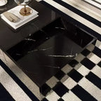 Famapy Table basse moderne en marbre noir - motif avec tiroirs de rangement et étagères ouvertes pour salon
