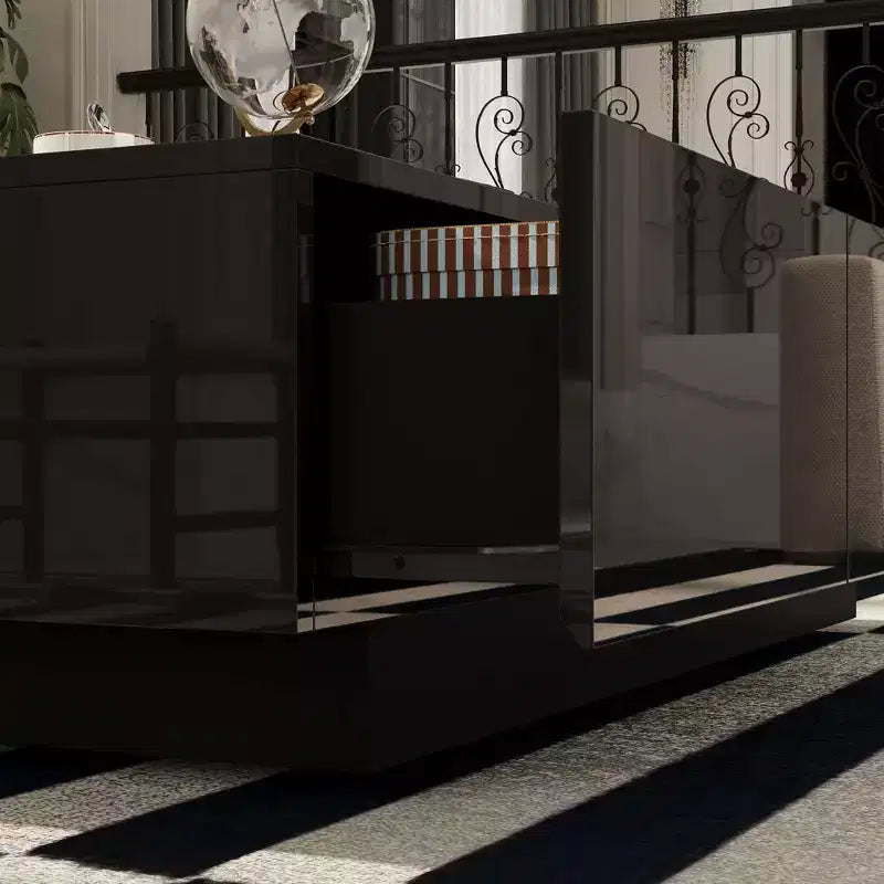 Famapy Table basse moderne en marbre noir - motif avec tiroirs de rangement et étagères ouvertes pour salon