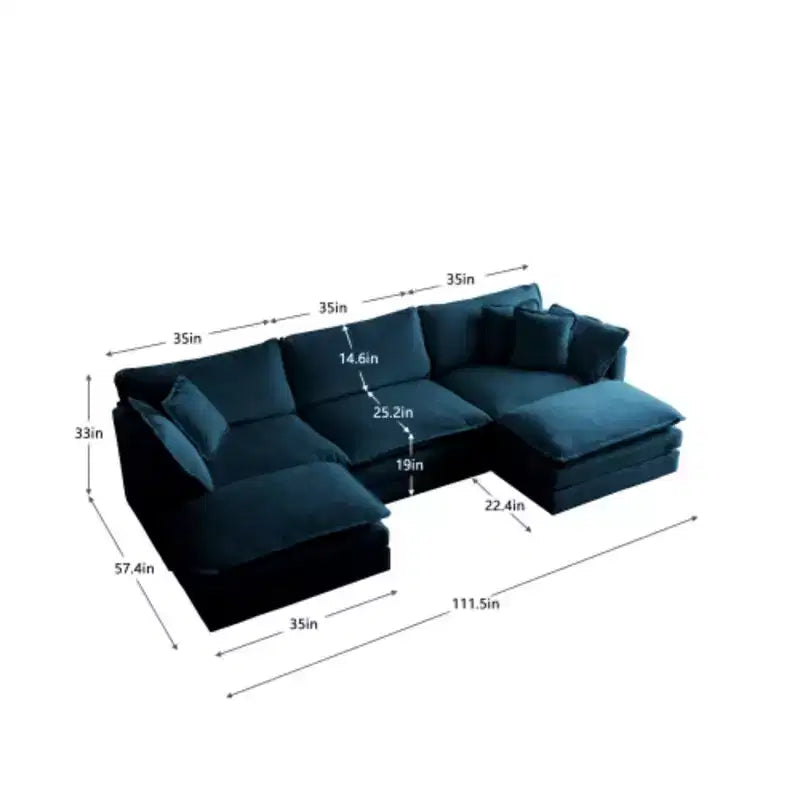 Canapé sectionnel en U avec repose-pieds réversible, canapé d'angle convertible 5 places accompagné de 2 poufs