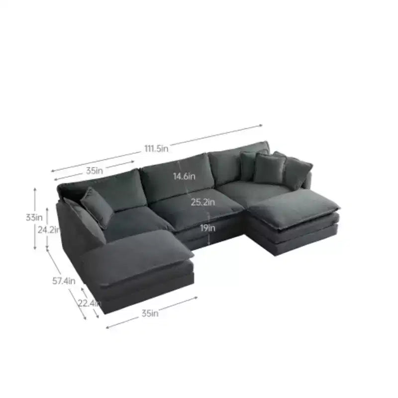 Canapé sectionnel en U avec repose-pieds réversible, canapé d'angle convertible 5 places accompagné de 2 poufs