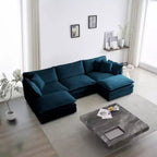 Canapé sectionnel en U avec repose-pieds réversible, canapé d'angle convertible 5 places accompagné de 2 poufs