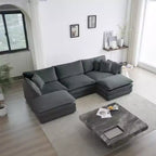 Canapé sectionnel en U avec repose-pieds réversible, canapé d'angle convertible 5 places accompagné de 2 poufs