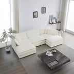 U-Shaped Sectional Sofa with Reversible Footrest, 5-Seater Convertible Corner Couch Accompanied by 2 Ottomans