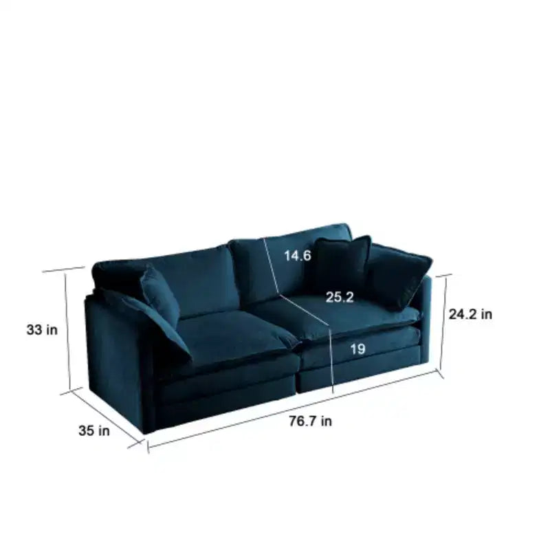 Ensemble de 4 pièces : Canapé 2 places capitonné et 2 poufs, Causeuse.