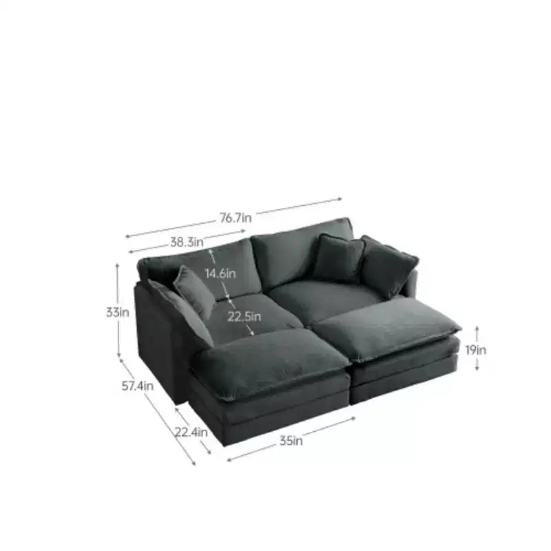 Ensemble de 4 pièces : Canapé 2 places capitonné et 2 poufs, Causeuse.