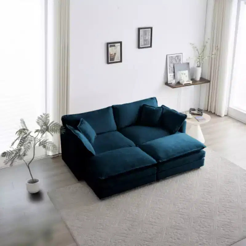 Ensemble de 4 pièces : Canapé 2 places capitonné et 2 poufs, Causeuse.