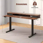 Bureau électrique assis-debout Costway 63 x 24 avec 2 tiroirs, support de moniteur, étagère de rangement, marron/noir/blanc