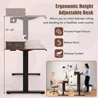 Bureau électrique assis-debout Costway 63 x 24 avec 2 tiroirs, support de moniteur, étagère de rangement, marron/noir/blanc