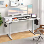 Bureau électrique assis-debout Costway 63 x 24 avec 2 tiroirs, support de moniteur, étagère de rangement, marron/noir/blanc