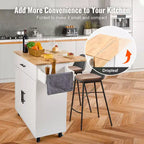 VEVOR Chariot de cuisine avec plateau en bois massif, 90 cm de large, avec armoire de rangement, table de cuisine roulante avec porte-épices, porte-serviettes, blanc