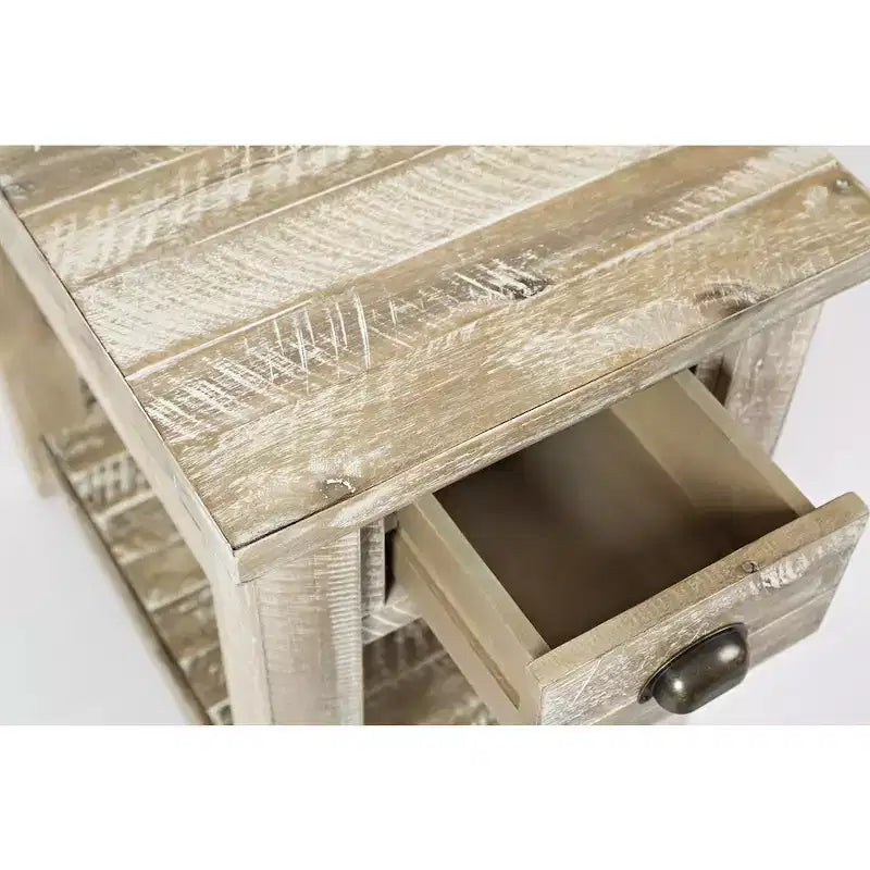Jofran, Table d'appoint en bois massif patiné de style rustique et campagnard, Artisan's Craft - Couleur grise