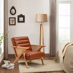 Fauteuil d'appoint moderne en cuir EROMMY, rotin naturel et bois massif
