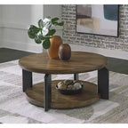 Table basse ronde bicolore Ashley Kraeburn Signature Design avec roulettes, marron