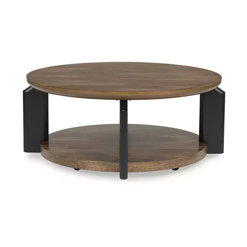 Table basse ronde bicolore Ashley Kraeburn Signature Design avec roulettes, marron
