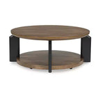 Table basse ronde bicolore Ashley Kraeburn Signature Design avec roulettes, marron