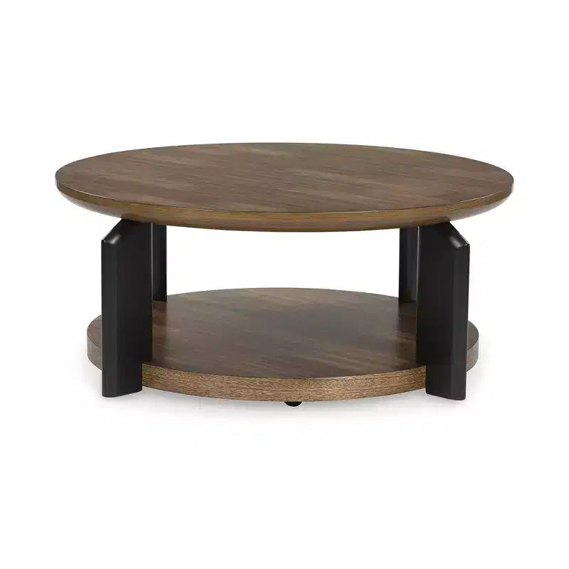 Table basse ronde bicolore Ashley Kraeburn Signature Design avec roulettes, marron