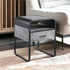 HomeRoots Table d'appoint carrée en bois et métal noir et gris de 22 po avec tiroir et étagère