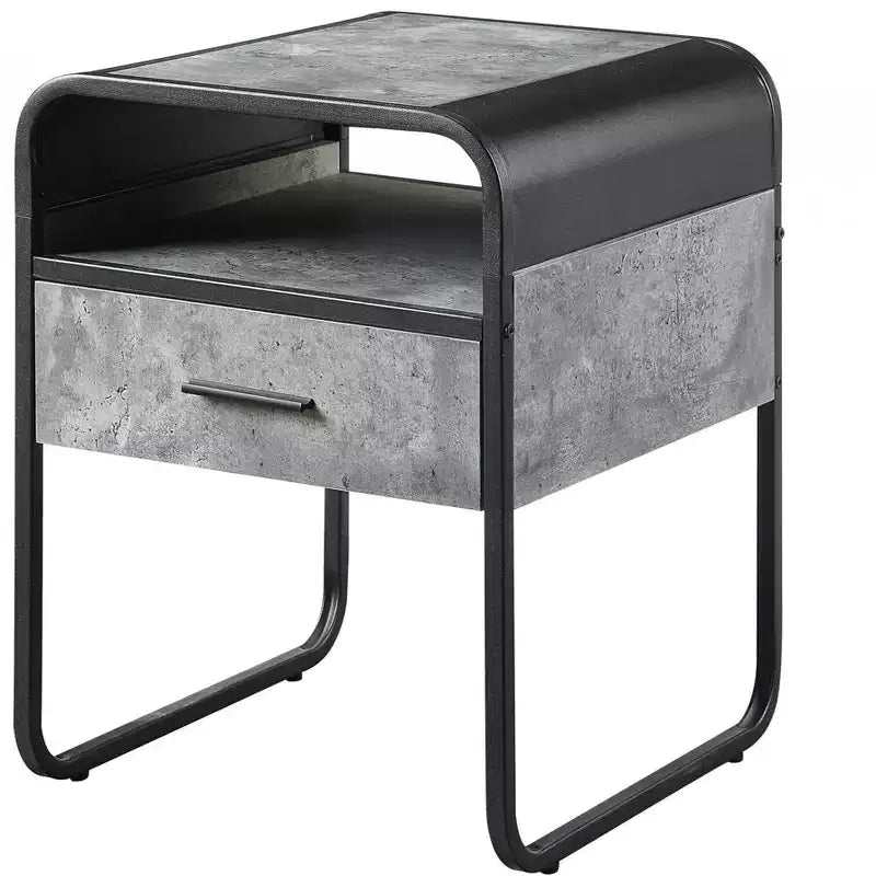 HomeRoots Table d'appoint carrée en bois et métal noir et gris de 22 po avec tiroir et étagère
