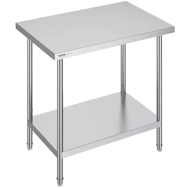 VEVOR Stainless Steel Prep Table, 24 x 36 x 34 Inch, 750 lbs Load Capacity, Heavy Duty Metal Worktable with 3 Adjustable Height Levels