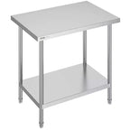 VEVOR Stainless Steel Prep Table, 24 x 36 x 34 Inch, 750 lbs Load Capacity, Heavy Duty Metal Worktable with 3 Adjustable Height Levels