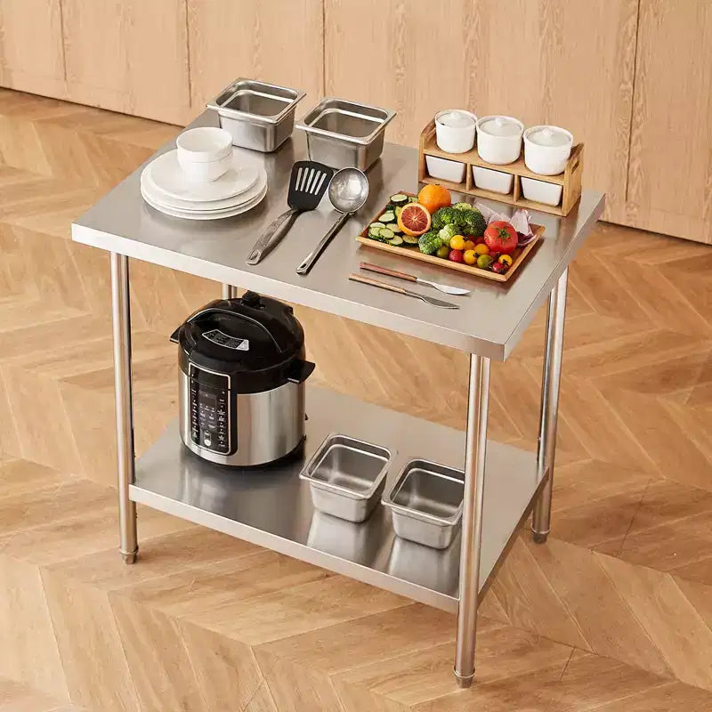 Table de préparation en acier inoxydable VEVOR, 24 x 36 x 34 pouces, capacité de charge de 340 kg, établi en métal robuste avec 3 niveaux de hauteur réglables