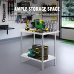 Table de préparation en acier inoxydable VEVOR, 24 x 36 x 34 pouces, capacité de charge de 340 kg, établi en métal robuste avec 3 niveaux de hauteur réglables