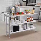 Table de préparation de cuisine en acier inoxydable VEVOR, 35,6 x 152,4 x 86,4 cm, avec 2 étagères réglables, table de préparation robuste